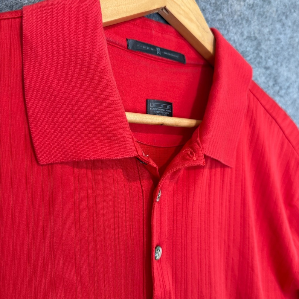 Vintage Tigerβ Woods Collection Polo Shirt Mens XL Sunday Red Striped Button Tee